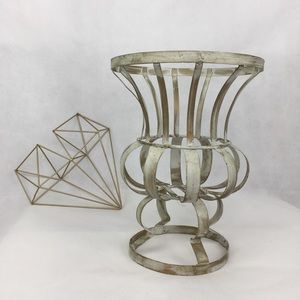 Large White Washed Gold Metal Basket